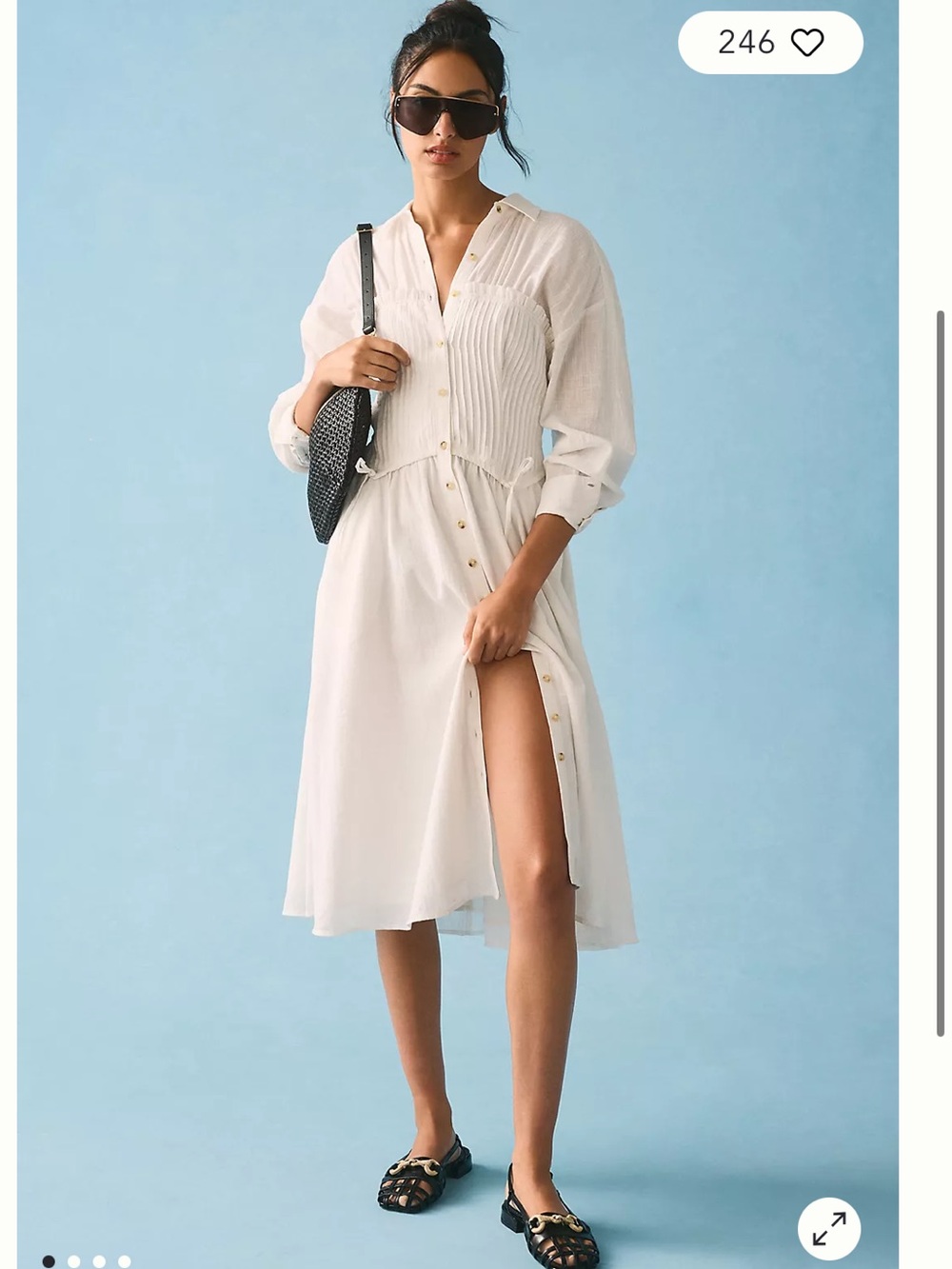 NWT Anthropologie size L Button-Front Midi Shirt Dress in white